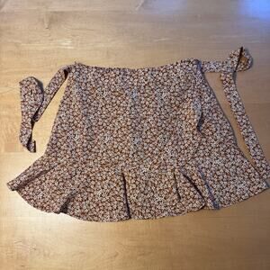 altar’d state brown floral mini skirt with tie detail